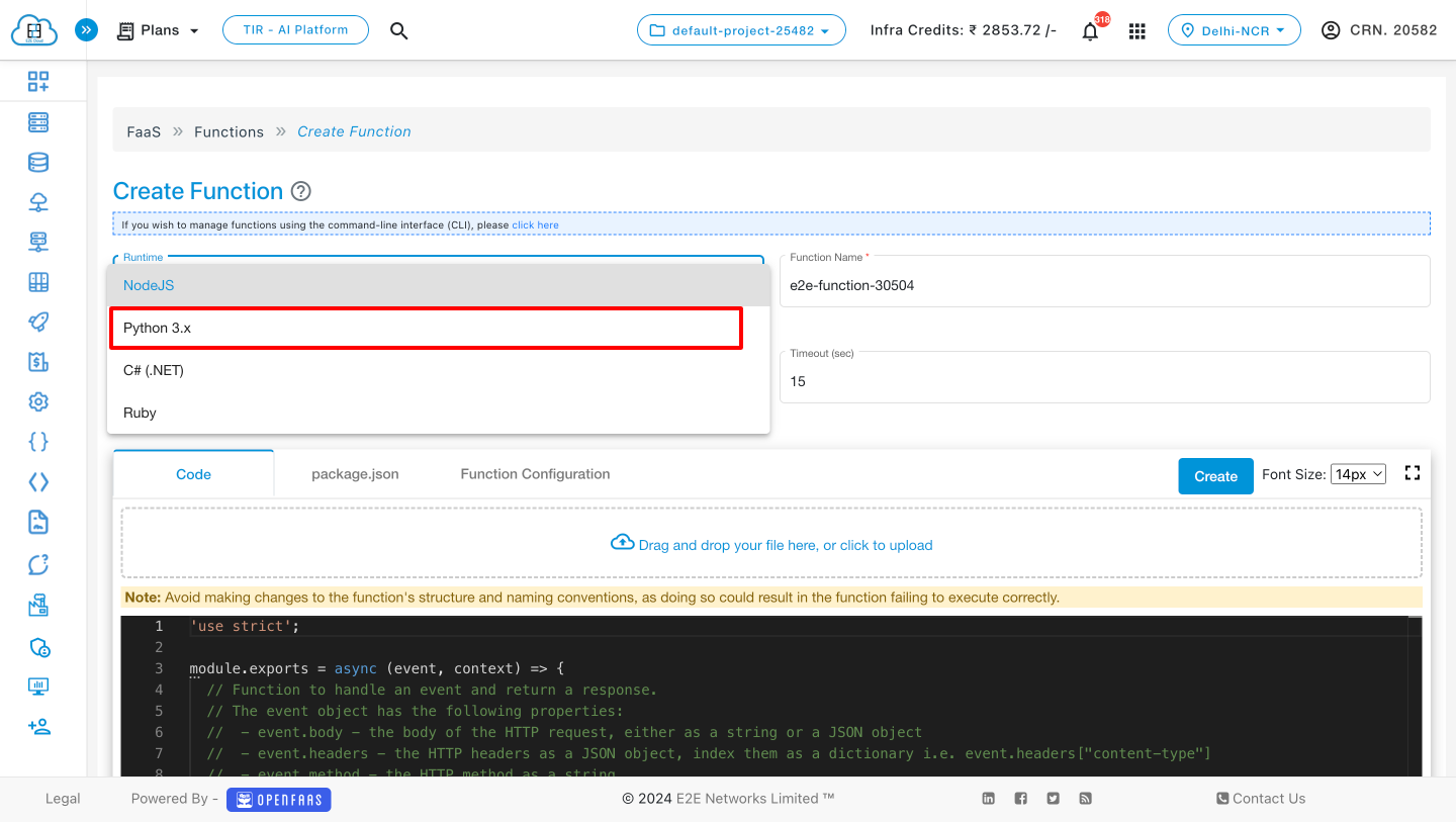 E2E Networks Language selector